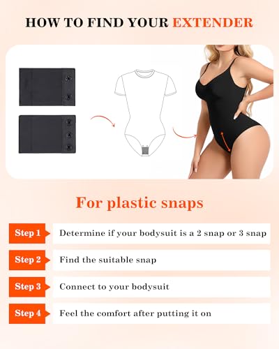 Women Bodysuit Extender Adjustable Snap Crotch Add Length To Crotch Extender(Not suitable for metal clasp) - color: Black-(2pc,3 Plastic,3" Length)