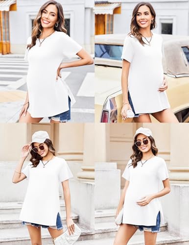 Ekouaer 3 Pack Maternity Shirts Short Sleeve Pregnancy Tops Summer Clothes - color: Black/White/Stripe, size: XX-Large