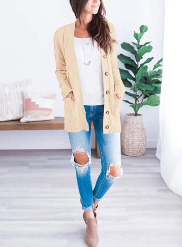 PRETTYGARDEN Women's Cable Knit Cardigan Sweaters Fall - color: Beige, size: X-Large