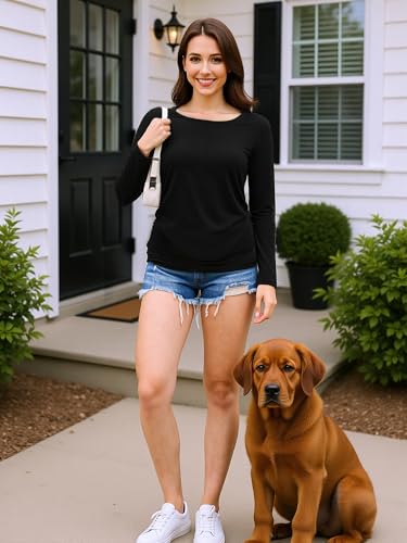 Maternity Shirts Long Sleeve Crew Neck Pregnancy Top for Women - color: Black+white, size: X-Large