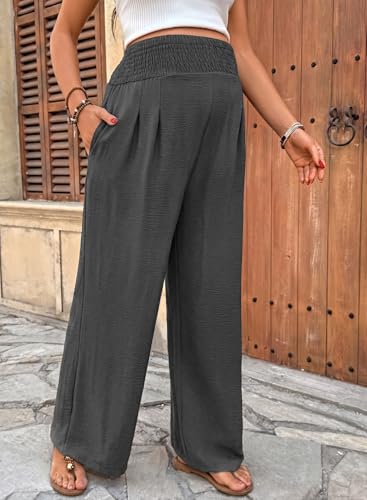 BLENCOT Women's Maternity Pants Smocked Palazzo Pregnancy Trousers - color: Carbon Grey, size: Medium