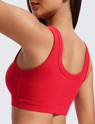 CRZ YOGA Ribbed U Neck Sports Bras - color: Deep Red, size: Large