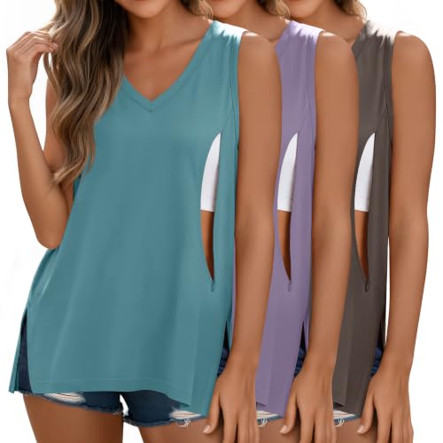 3 Pack Womens Maternity Nursing Tank Top - color: Lake Blue, Purple, Coffee Gray, size: Small