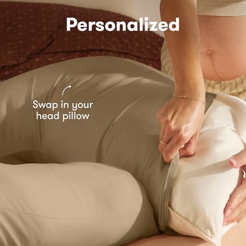 Frida Mom Full Body Support Cooling Pregnancy Pillow, Storage Bag, Taupe - color: Taupe