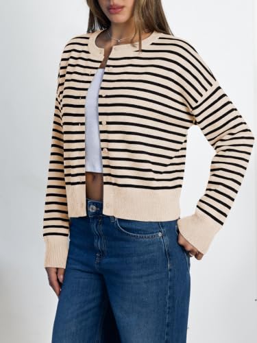 LILLUSORY Womens Lightweight Cardigan Cropped Knit Fall Cute Sweaters 2026 - color: Apricot Black, size: X-Small