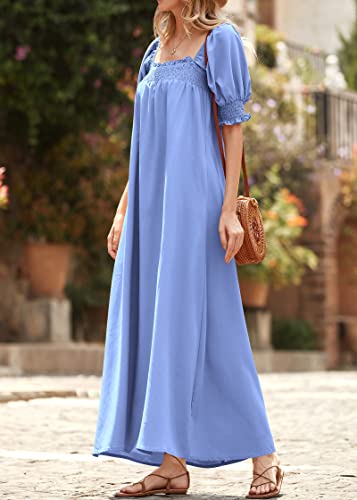 KIRUNDO Women Summer Maxi Dress Puff Sleeve Long Dresses - color: Blue, size: Medium
