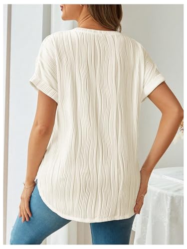 MakeMeChic Women's Maternity Work Knit Tops Nursing Short Sleeve Tees - color: Apricot Solid, size: Small