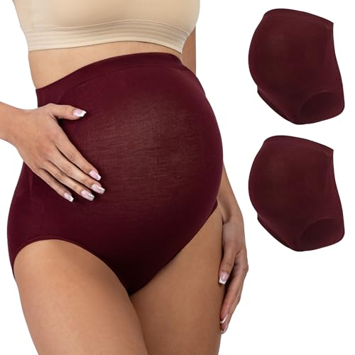 Be Relax Maternity Briefs - Pregnancy Underwear for Women - Over Bump Pregnancy Undergarment - Maternity Panties 2 Pack - color: Wine, size: Medium