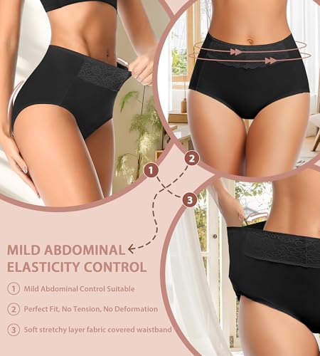 MISSWHO Women's High Waisted Cotton Underwear Soft Breathable Full Coverage Stretch Briefs Ladies Panties 5-Pack - color: Black*3 Grey*2, size: Medium