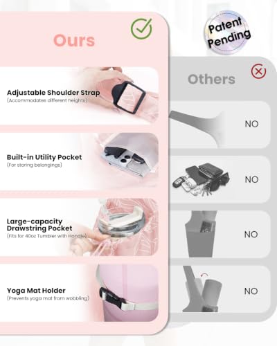 sportsnew Yoga Mat Bag for Women with 40oz Water Bottle Pocket, Pilates Bag - color: Light Pink