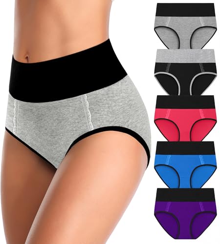 MISSWHO Cotton High Waisted Womens Underwear Soft Stretch Breathable Full Coverage Ladies Panties(Regular & Plus Size) - color: Multicolor-a, size: Large