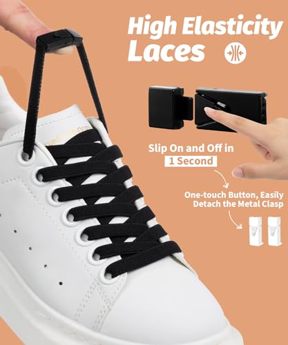 Stepace 2 Pairs Elastic Shoe Laces for Sneakers No Tie Shoelaces for Adults - color: Black