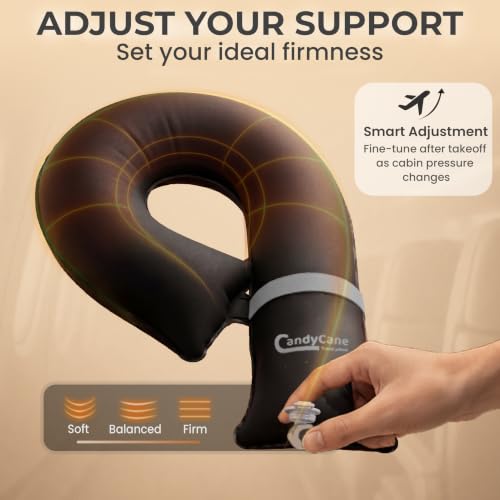 CANDY CANE Inflatable Airplane Travel Pillow, Supports Head, Neck & Chin - color: Black