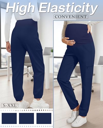 3 Pack Maternity Scrub Cargo Jogger Pants - color: Navy Blue, size: Large