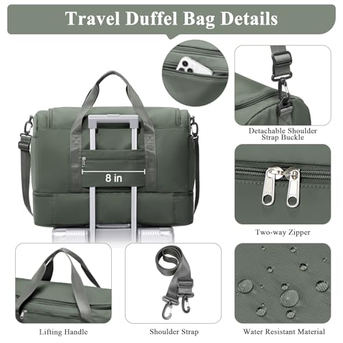 Travel Duffel Bag,Carry-On Overnight Weekender Bags with Shoes Compartment - color: Dark Green, size: Small