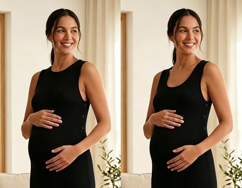 Womens 2026 Summer Maternity Nursing Dress, Rib Knit Split Midi Sleeveless Dress for Breastfeeding