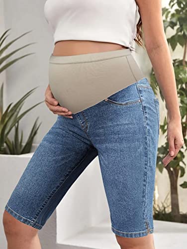 Hybrid & Company Women's Comfy Maternity Shorts - color: Bermuda-bm4822s-lightblue, size: Large