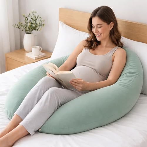 Pregnancy Pillow for Side Sleeping, 71 Inch C Shaped Long Body Pillow, Sleep Bolster Pillow, Maternity Body Pillow with Removable Cover, Soft and Supportive, Light Green - color: Green