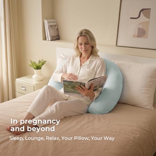Momcozy J Shaped Pregnancy Pillow, Maternity Body Pillow for Side Sleepers - color: Upgrade-blue