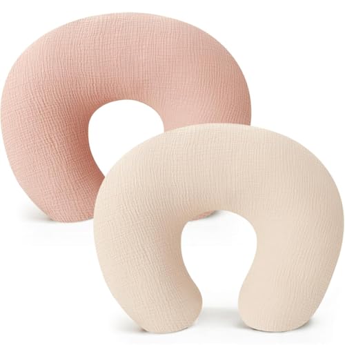 Newborn Muslin Nursing Pillow Covers Baby Breastfeeding Slipcover 2 Pack - color: Cream+pink