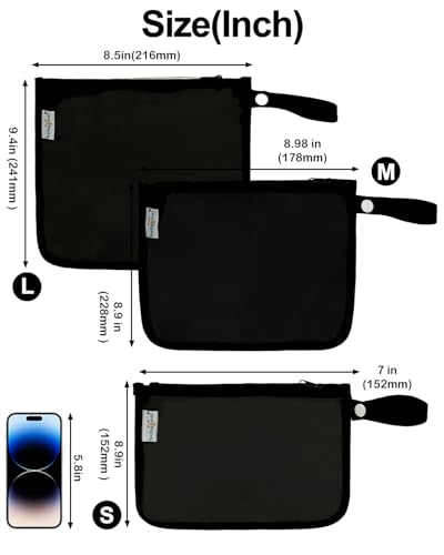 babygoal TSA Approved Black Clear Travel Organizer Bags 3 Pack - color: Black
