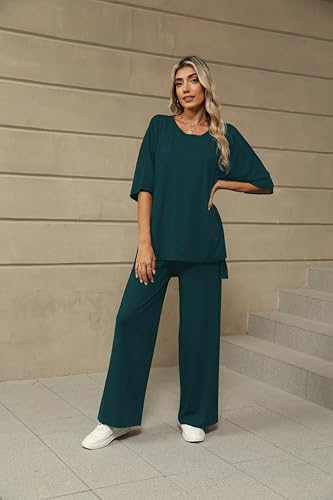 KevaMolly 2 Piece Lounge Set for Women Comfy Pajamas Set - color: Peacock Blue, size: Small