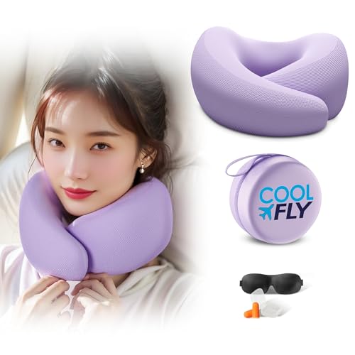 Cool Fly Airplane Travel Pillow Set. Fashion Chic Memory Foam Neck Pillow - color: Purple