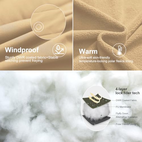 Chrisuno Women's Plus Size Winter Coat Waterproof Long Puffer Jacket Warm Thicken Parka with Removable Fur Hood - color: Khaki, size: 3X