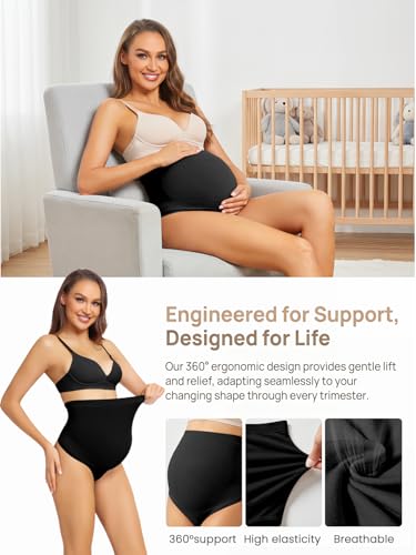 4 Pack Women's Maternity High Waist Underwear Over Bump Pregnancy Soft Seamless Supportive Panties - color: 2*black+nude+white, size: Small