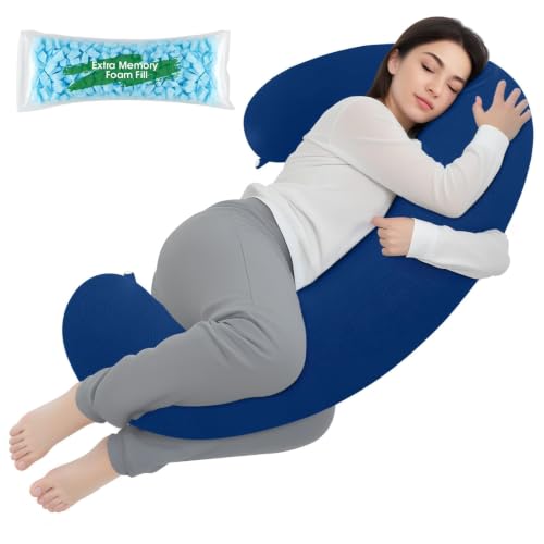 TranquilRelax C Shaped Body Pillow for Side Sleepers, Navy Blue-53"*10" - color: Navy Blue, size: 53*10 in