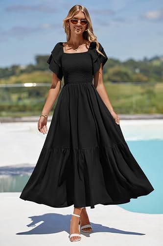 MASCOMODA Womens Summer Casual Smocked Flowy Midi Dress - color: Black, size: XX-Large
