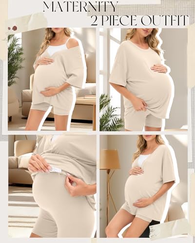 Women's 2 Piece Maternity Oversized Set - color: Cream White, size: Small