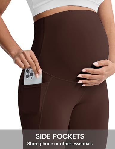 Mama Land Buttery Soft Maternity Flare Leggings - color: Toasted Brown, size: X-Large Tall