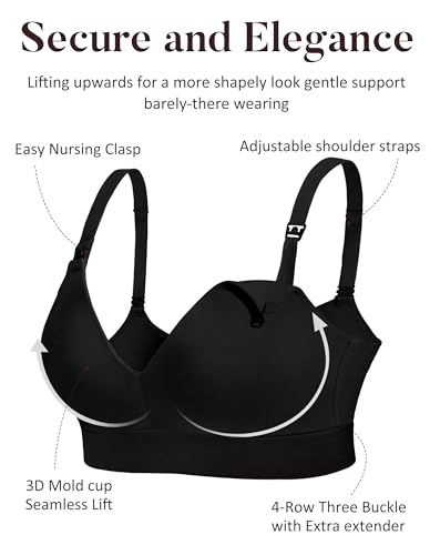 AIRCUTE Nursing Bras for Breastfeeding Seamless Postpartum Bra Soft Pregnancy Bra Wireless Maternity Bralette - color: Black, size: Large