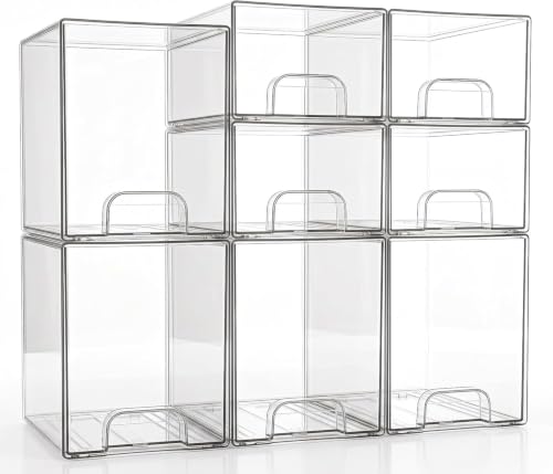 Clear Stackable Storage Drawers: Acrylic Organizer Bins 8 Pack - size: 8 Pack (4 Small+4 High)