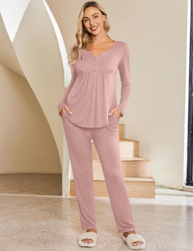 Ekouaer Maternity Nursing Pajama Set Long Sleeve Postpartum Pjs Mom Clothes - color: Mauve, size: XX-Large