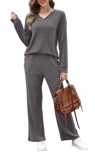 RUMIA Lounge Sets for Women Cozy Travel Matching Sweater Fall Outfits - color: Dark Grey, size: Medium