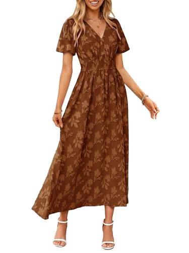 CzzzyL Women's Nursing Floral Dress V Neck Wedding Guest with Pockets - color: Brown, size: Medium