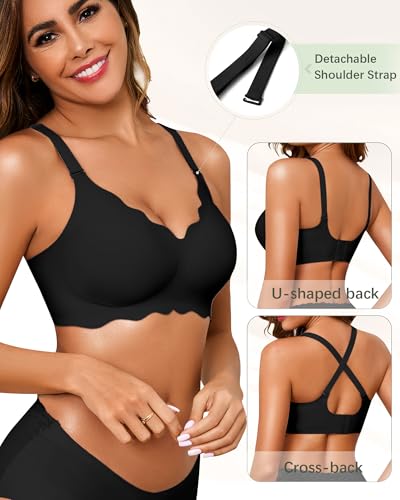 Seamless Jelly Bras for Women, No Underwire Push Up Bra - color: Black, size: 4X-Large