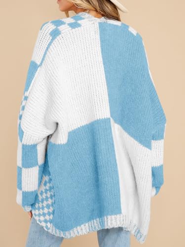 Saodimallsu Womens Checkered Cardigan Sweater - color: Blue, size: X-Large
