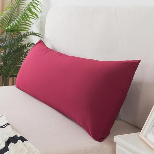 WhatsBedding Memory Foam Body Pillow with Cover, Long Bed Pillow for Adults - color: White Pillow+ Burgundy Red Pillowcase