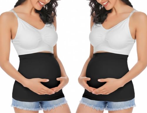 Rheane Maternity Belly Band Pregnancy Belly Support Band Belly Maternity Clothes (Black+Black 3) - color: C. Black+Black, size: 3