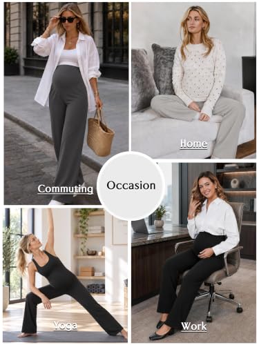 Ecavus 3Pack Womens Maternity Pants Wide Leg Lounge Palazzo Pregnancy Pants - color: Black+dark Grey+grey, size: X-Large