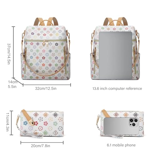 Makes Backpack Purse for Women PU Leather Casual Backpack Daily Travel Bag - color: Triwhite Triple Zip
