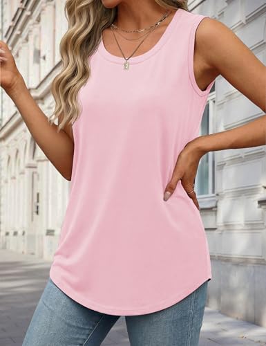YUCOLEN Women's Tank Tops Loose Flowy Summer UPF 50+ Basic Sleeveless Tops - color: Light Pink, size: X-Large
