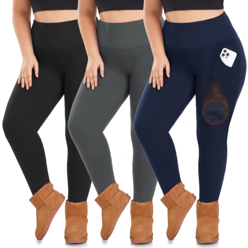 we fleece 3 Pack Plus Size Fleece Lined Leggings for Women - color: Black/Grey/Navy-2, size: X-Large