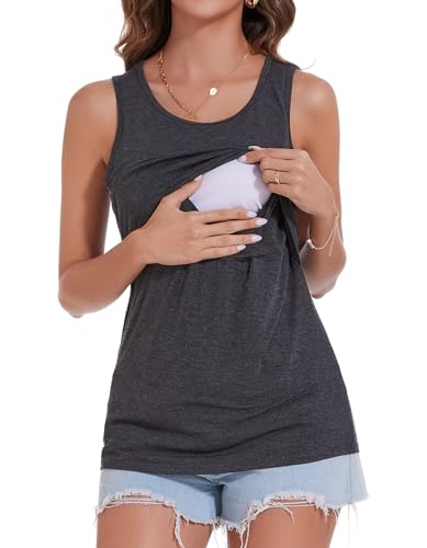 Sosolism Women’s Maternity Nursing Tank Top for Breastfeeding S-XXL - color: Dark Grey, size: Large