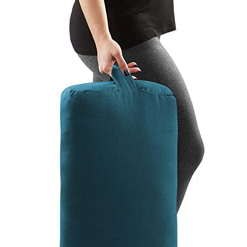 Yoga Meditation Cushion, 25" x 12" Rectangular Bolster with Organic Cotton Cover - color: Teal