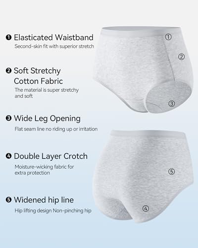 Annenmy High Waisted Panties Women's Cotton Underwear Full Coverage Briefs Soft Breathable Stretch Briefs Regular & Plus Size - color: Multicolor-1, size: Large