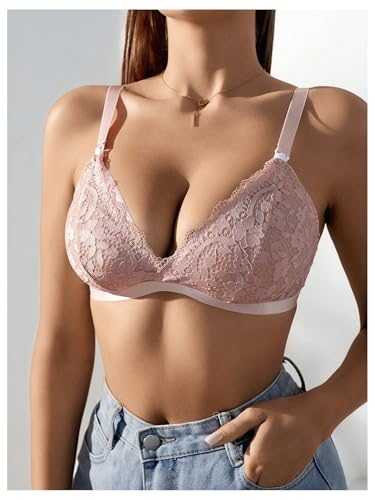 MakeMeChic Women's Nursing Bras for Breastfeeding Lace Maternity Lingerie - color: Dusty Purple, size: Medium